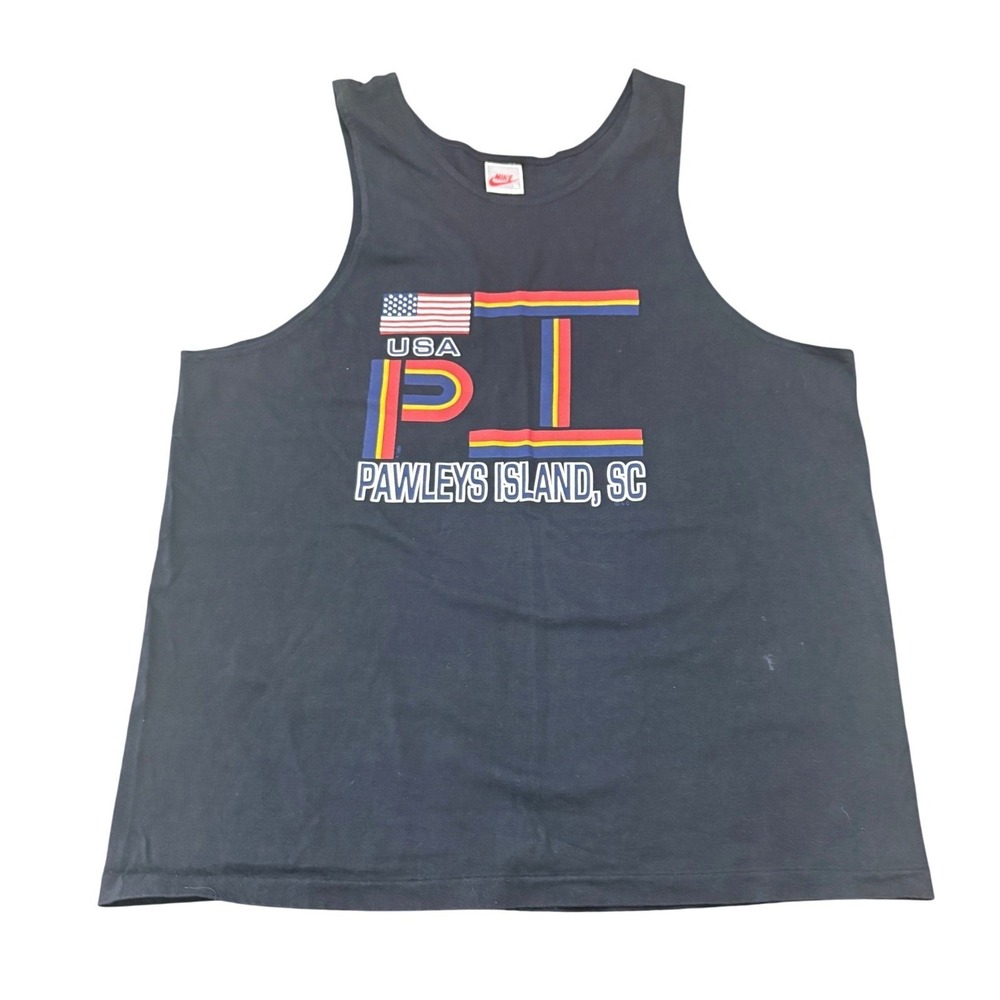 Nike VTG 80s USA Pawleys Island Graphic Tank Top Mens XL Navy Blue Single Stitch